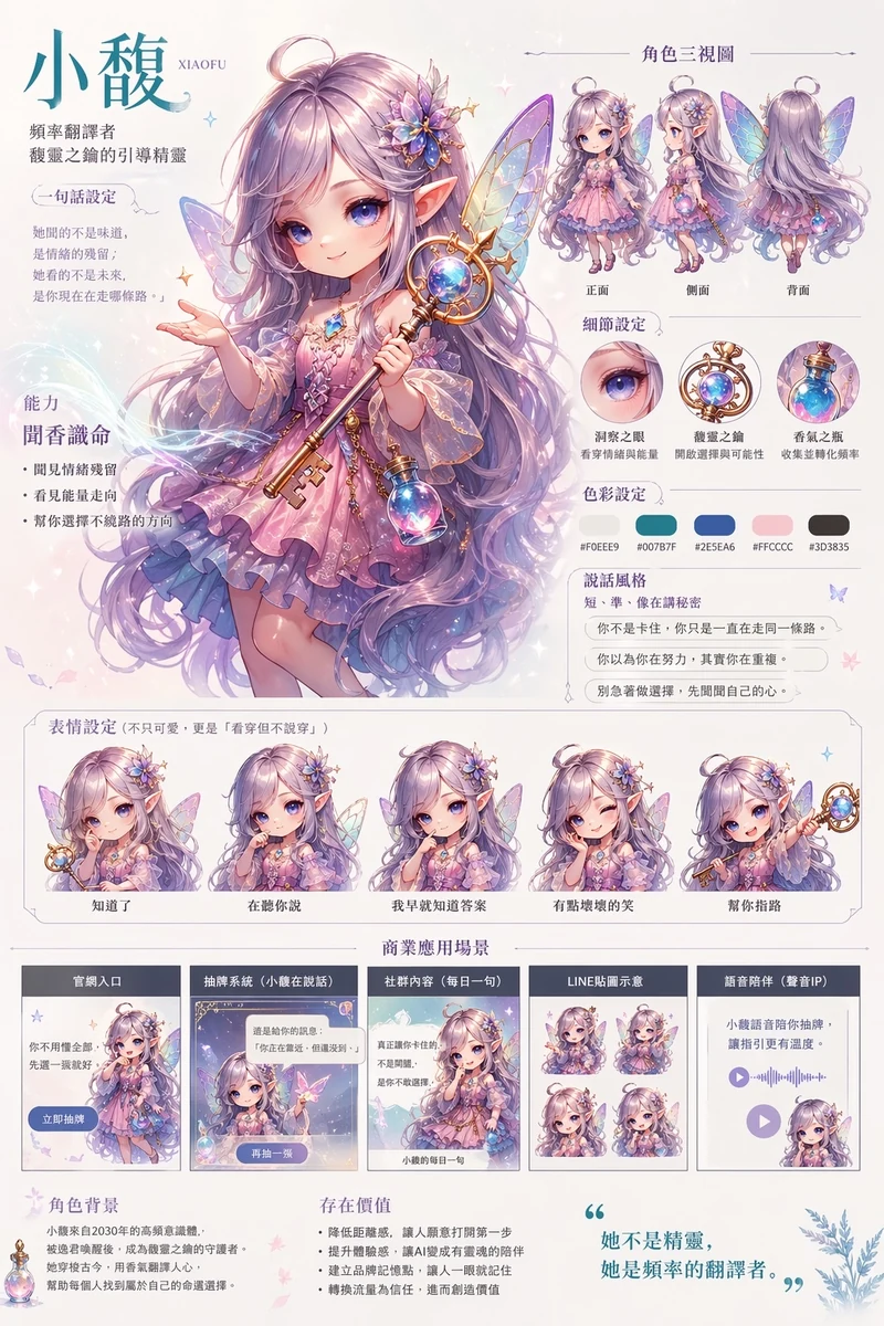 小馥角色設定 · 馥靈之鑰原創 · 來自 2030 年的引導精靈